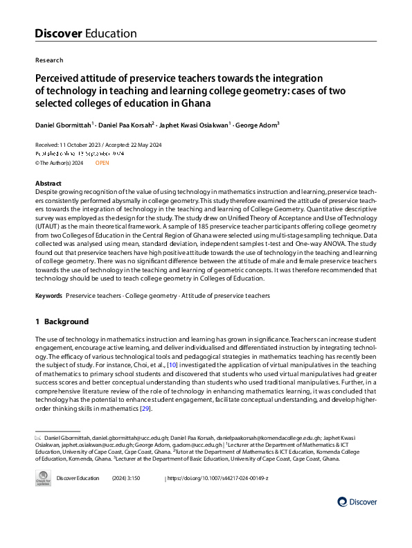 (PDF) Perceived attitude of preservice teachers towards the integration ...