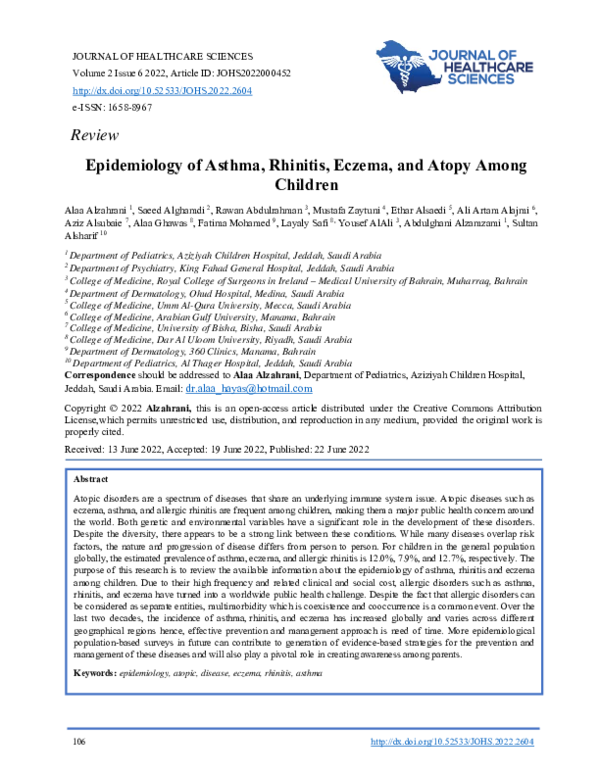 (PDF) Epidemiology of Asthma, Rhinitis, Eczema, and Atopy Among Children