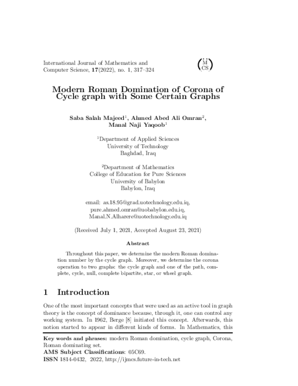 (PDF) Modern Roman Domination of Corona of Cycle graph with Some ...