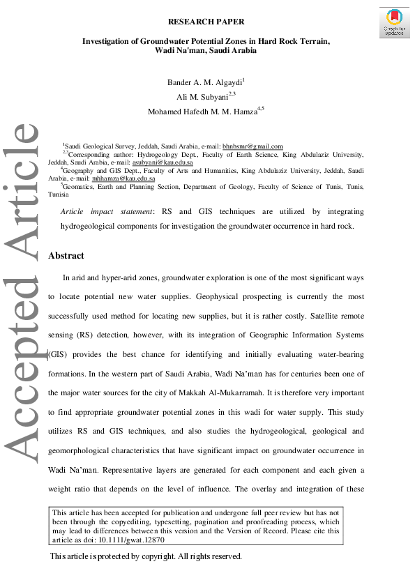 (PDF) Investigation of Groundwater Potential Zones in Hard Rock Terrain ...