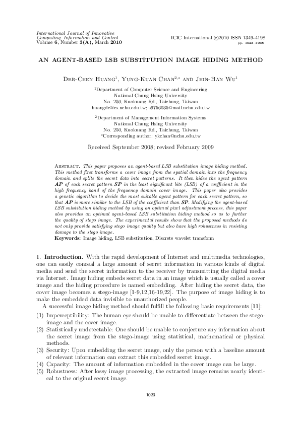 (PDF) An Agent-Based LSB Substitution Image Hiding Method