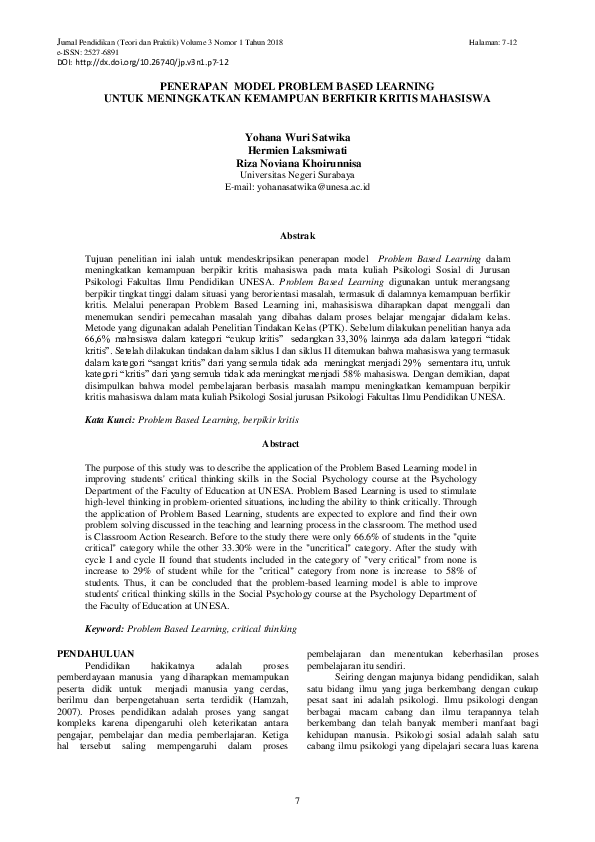 (PDF) Penerapan Model Problem Based Learning untuk Meningkatkan ...