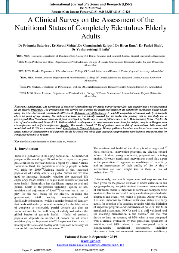 (PDF) A Clinical Survey on the Assessment of the Nutritional Status of ...