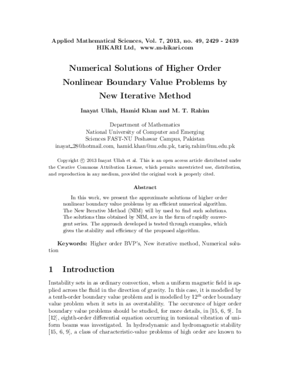 (PDF) Numerical solutions of higher order nonlinear boundary value ...