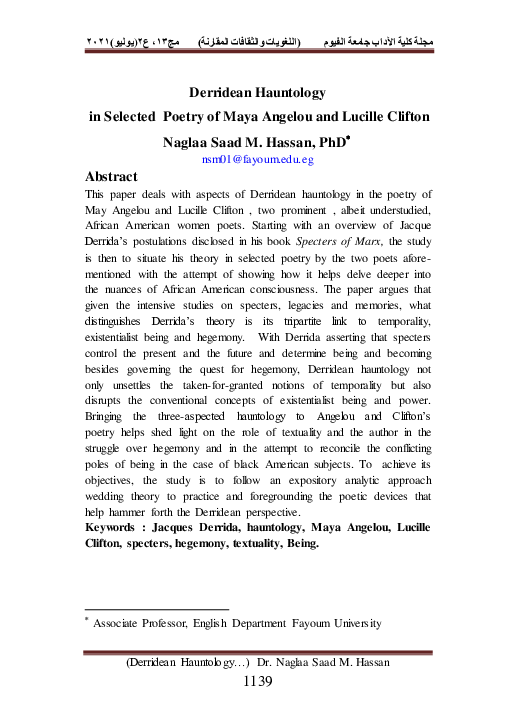 (PDF) Derridean Hauntology in Selected Poetry of Maya Angelou and ...