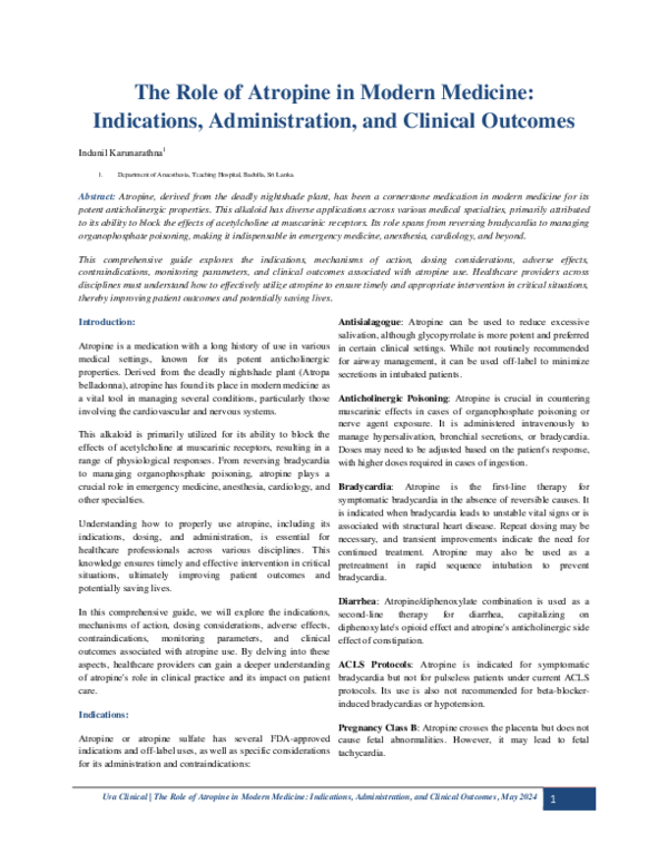 (PDF) The Role of Atropine in Modern Medicine: Indications ...