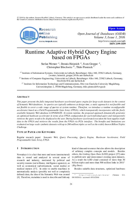 (PDF) Runtime Adaptive Hybrid Query Engine based on FPGAs