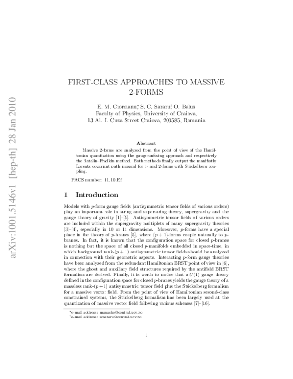 (PDF) First-Class Approaches to Massive 2-FORMS