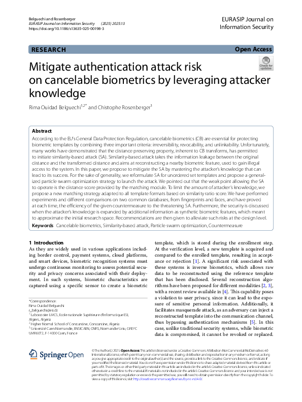 (PDF) Mitigate authentication attack risk on cancelable biometrics by ...