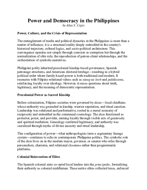 (PDF) Power and Democracy in the Philippines