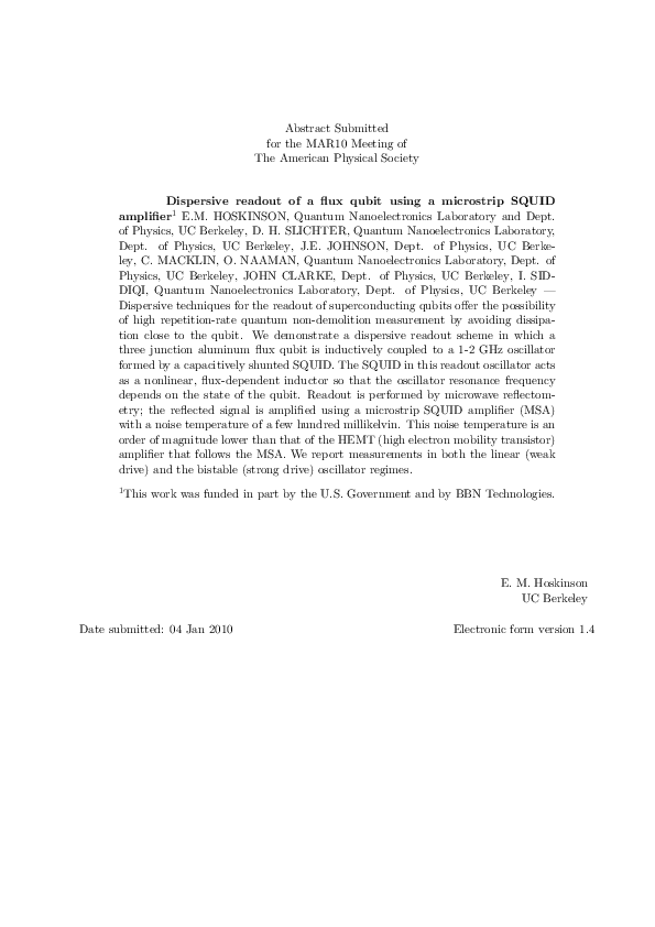 (PDF) Dispersive readout of a flux qubit using a microstrip SQUID amplifier