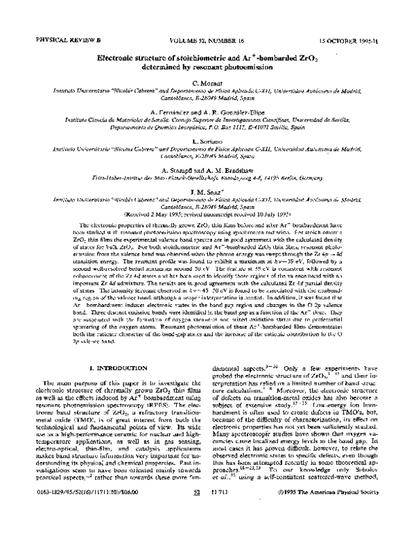 (PDF) Electronic-Structure of Stoichiometric and Ar+-Bombarded ZRO2 ...