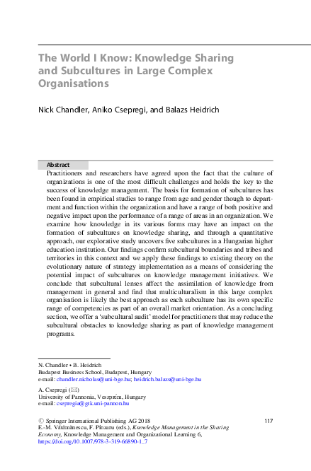 (PDF) The World I Know: Knowledge Sharing and Subcultures in Large ...