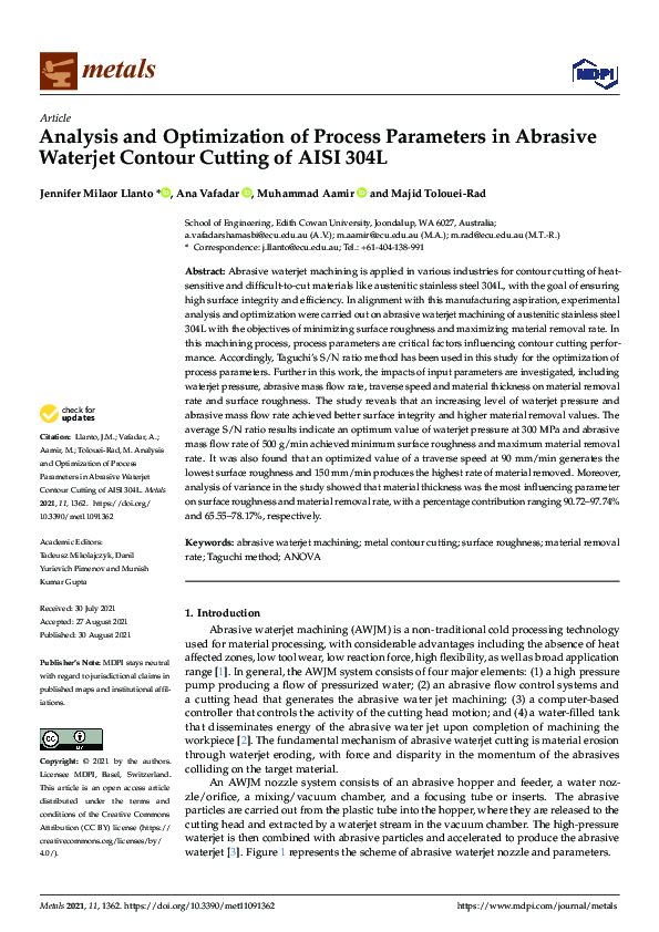 (PDF) Analysis and Optimization of Process Parameters in Abrasive ...