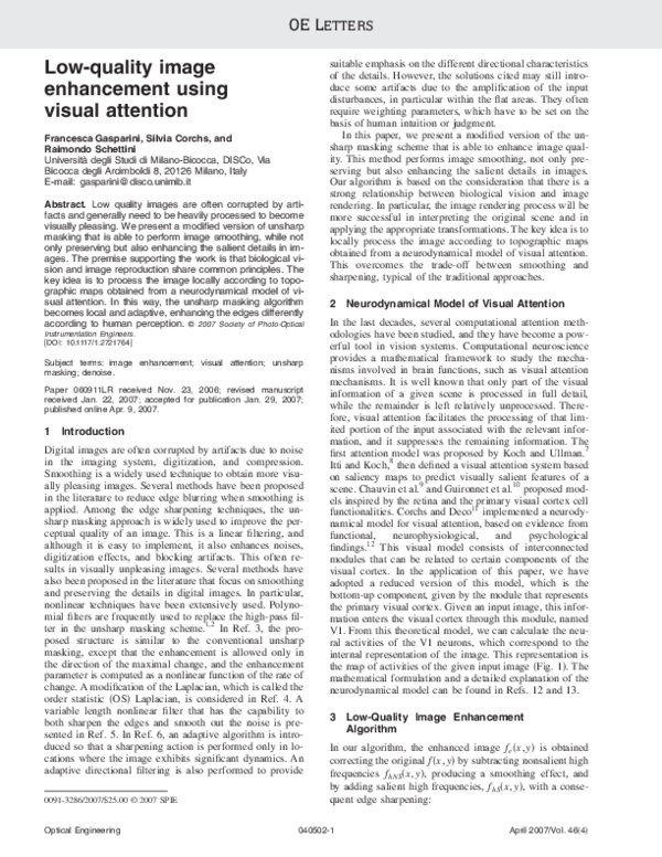 (PDF) Low-quality image enhancement using visual attention