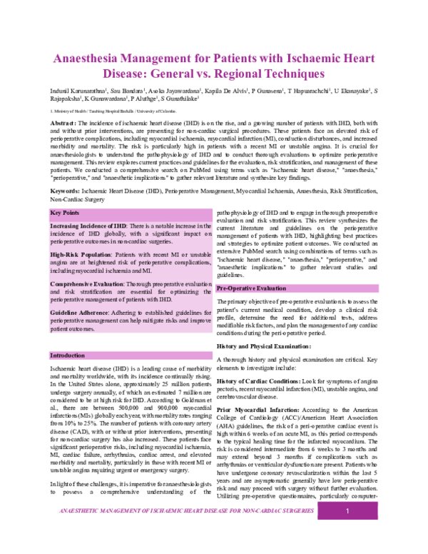 (PDF) Anaesthesia Management for Patients with Ischaemic Heart Disease ...