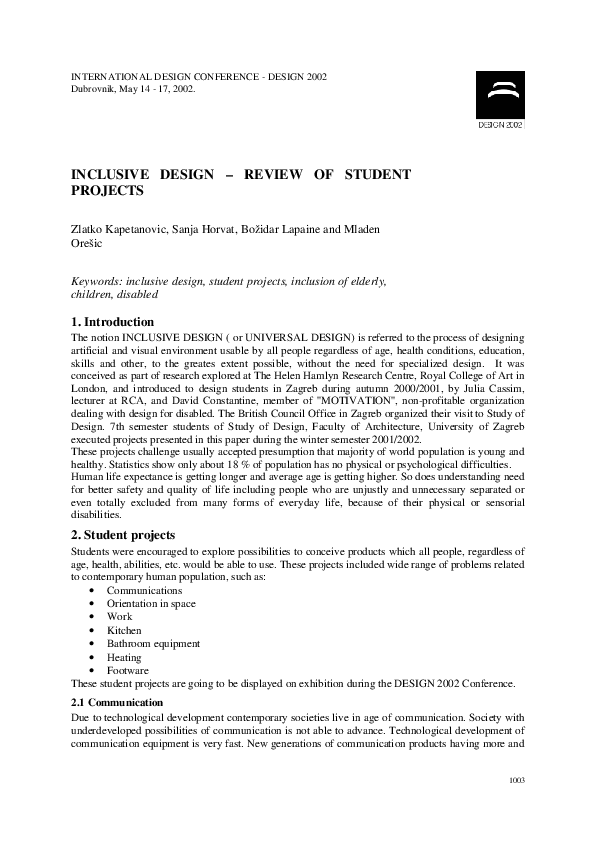 (PDF) Inclusive Design - Review of Student Projects