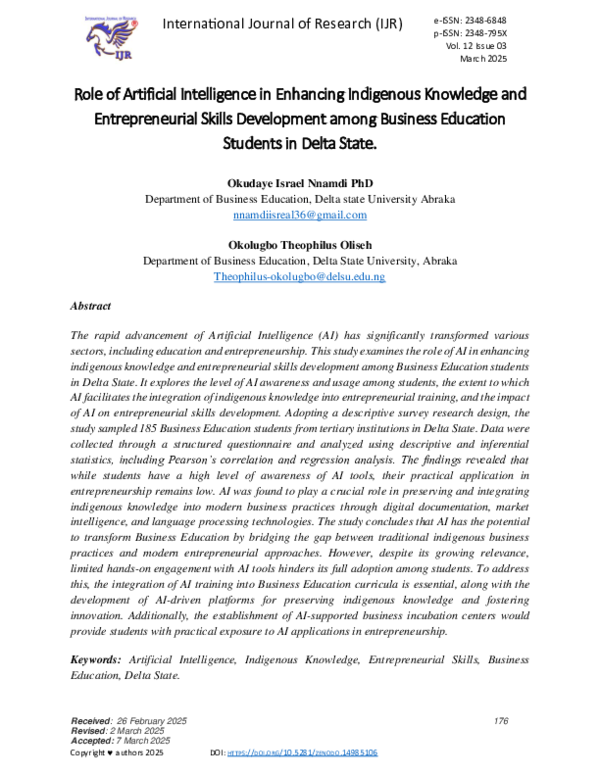 (PDF) Role of Artificial Intelligence in Enhancing Indigenous Knowledge ...