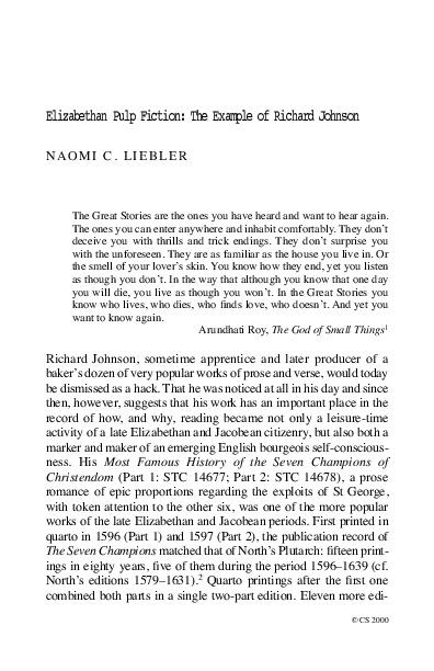 (PDF) Elizabethan Pulp Fiction: The Example of Richard Johnson
