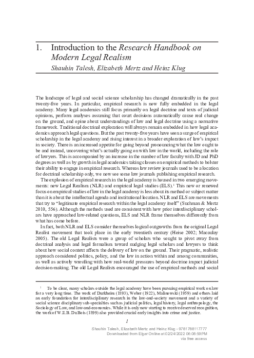 (PDF) Introduction to the Research Handbook on Modern Legal Realism