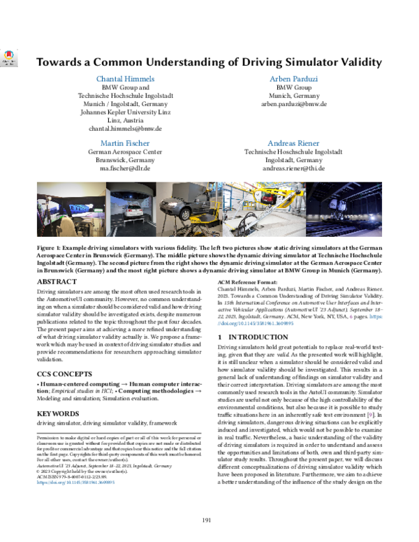 (PDF) Towards a Common Understanding of Driving Simulator Validity
