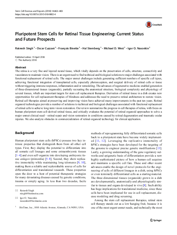 (PDF) Pluripotent Stem Cells for Retinal Tissue Engineering: Current ...