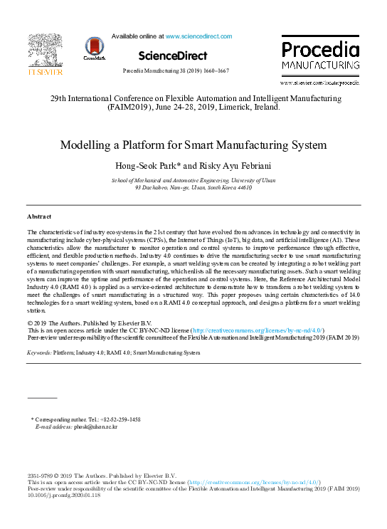 (PDF) Modelling a Platform for Smart Manufacturing System
