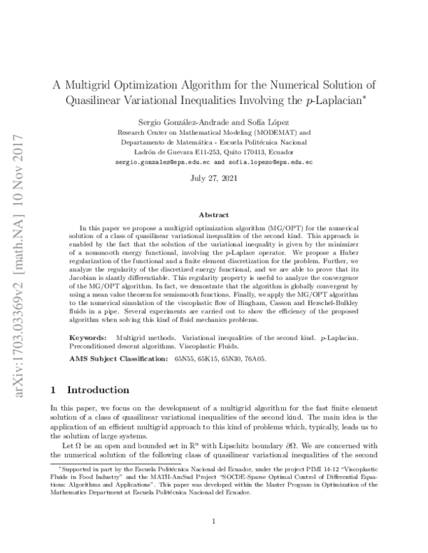 (PDF) A Multigrid Optimization Algorithm for a Class of Quasilinear ...