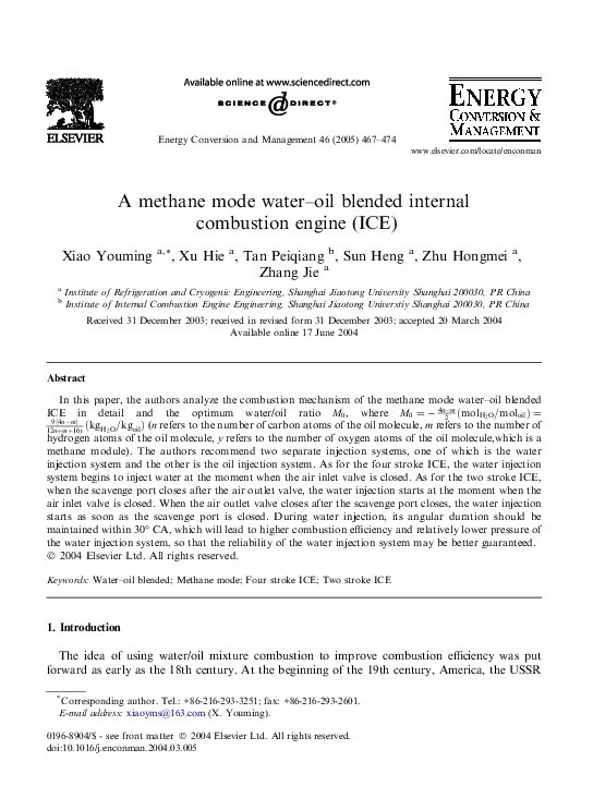 (PDF) A methane mode water–oil blended internal combustion engine (ICE)