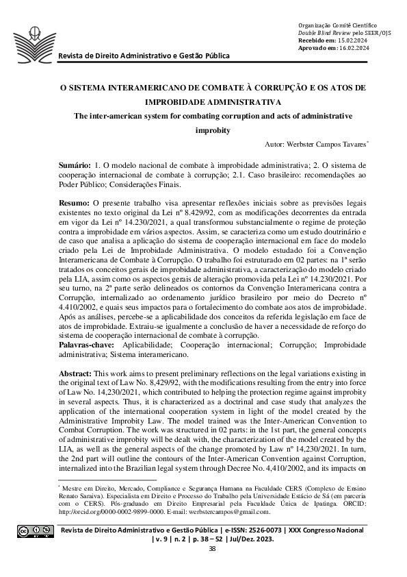 (PDF) O Sistema Interamericano De Combate À Corrupção e Os Atos De ...