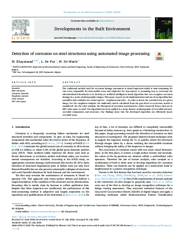 (PDF) Detection of corrosion on steel structures using automated image ...