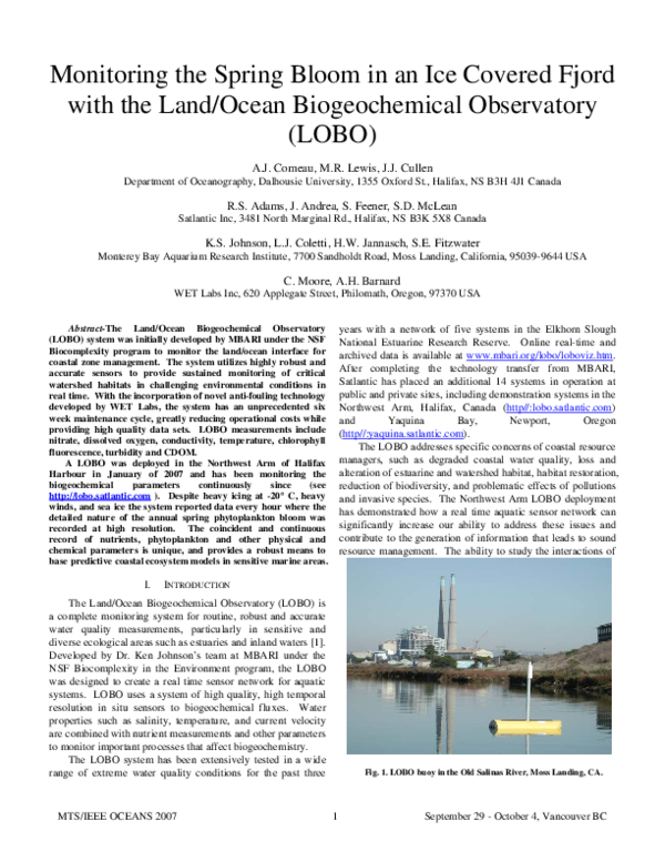 (PDF) Monitoring the Spring Bloom in an Ice Covered Fjord with the Land ...