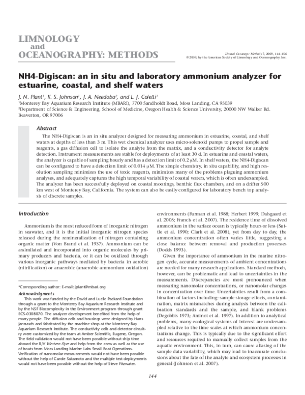 (PDF) NH4‐Digiscan: an in situ and laboratory ammonium analyzer for ...