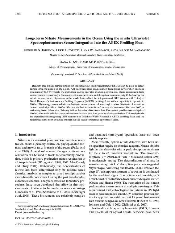 (PDF) Long-Term Nitrate Measurements in the Ocean Using the in situ ...