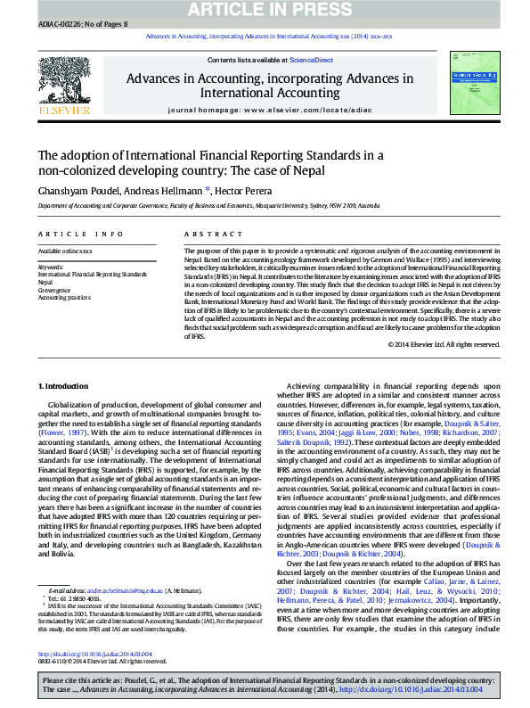 (PDF) The adoption of International Financial Reporting Standards in a ...