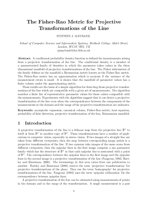 (PDF) The Fisher-Rao Metric for Projective Transformations of the Line