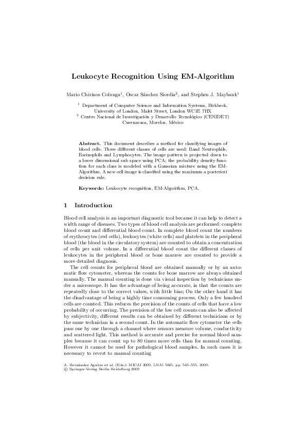 (PDF) Leukocyte Recognition Using EM-Algorithm