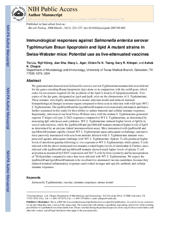 (PDF) Immunological responses against Salmonella enterica serovar ...