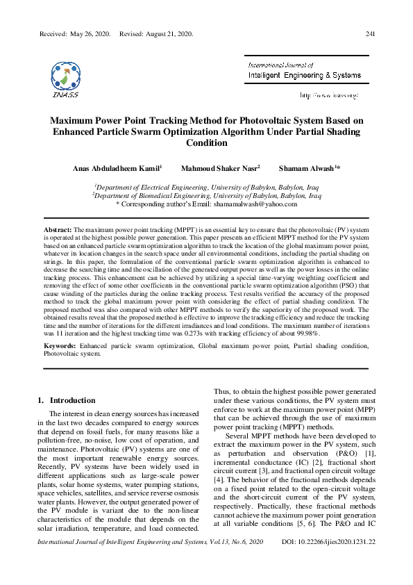 (PDF) Maximum Power Point Tracking Method for Photovoltaic System Based ...