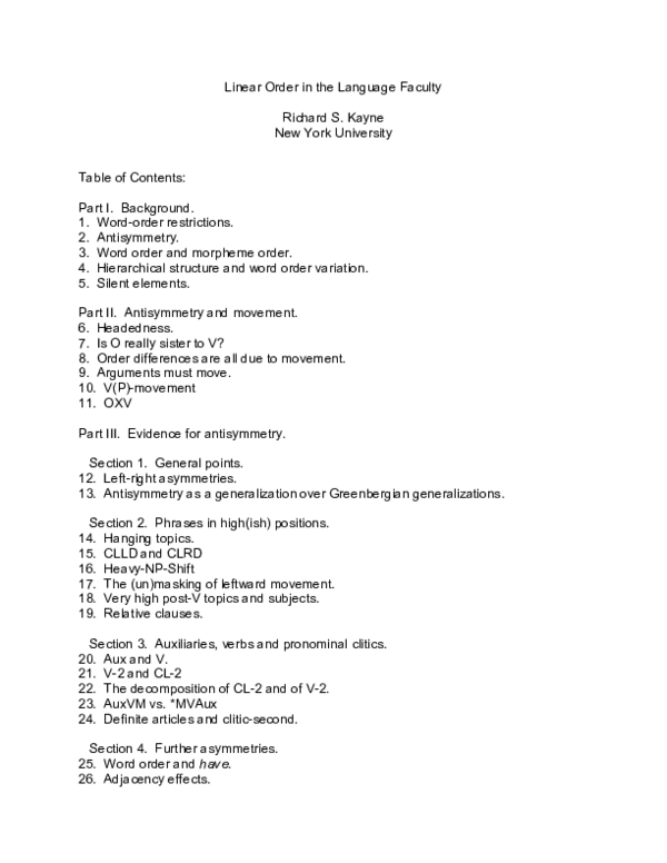 (PDF) Linear Order in the Language Faculty