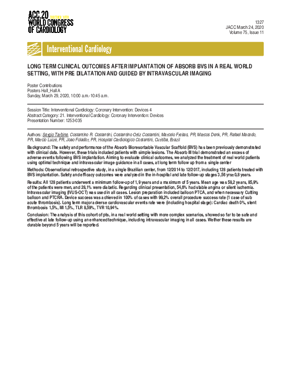 (PDF) Long Term Clinical Outcomes After Implantation of Absorb BVS in a ...