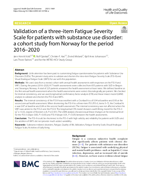 (PDF) Validation of a three-item Fatigue Severity Scale for patients ...