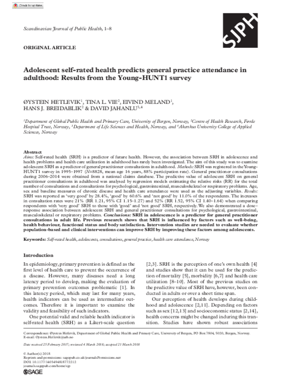 (PDF) Adolescent self-rated health predicts general practice attendance ...