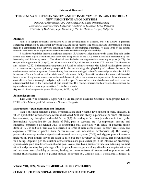 (PDF) THE RENIN-ANGIOTENSIN SYSTEM AND ITS INVOLVEMENT IN PAIN CONTROL ...