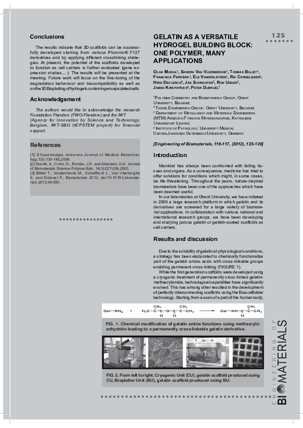 (PDF) Gelatin as a versatile hydrogel building block: one polymer, many ...