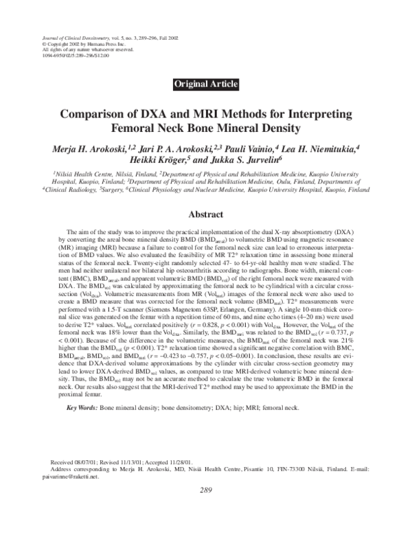 (PDF) Comparison of DXA and MRI Methods for Interpreting Femoral Neck ...