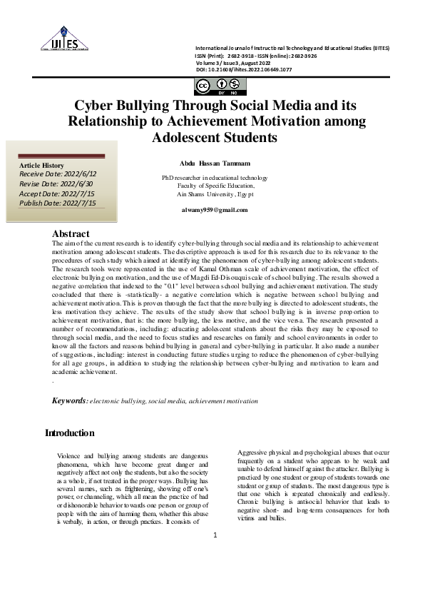 (PDF) Cyberbullying through social media And its relationship to ...