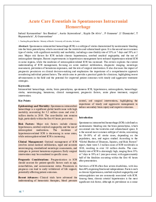(PDF) Acute Care Essentials in Spontaneous Intracranial Hemorrhage