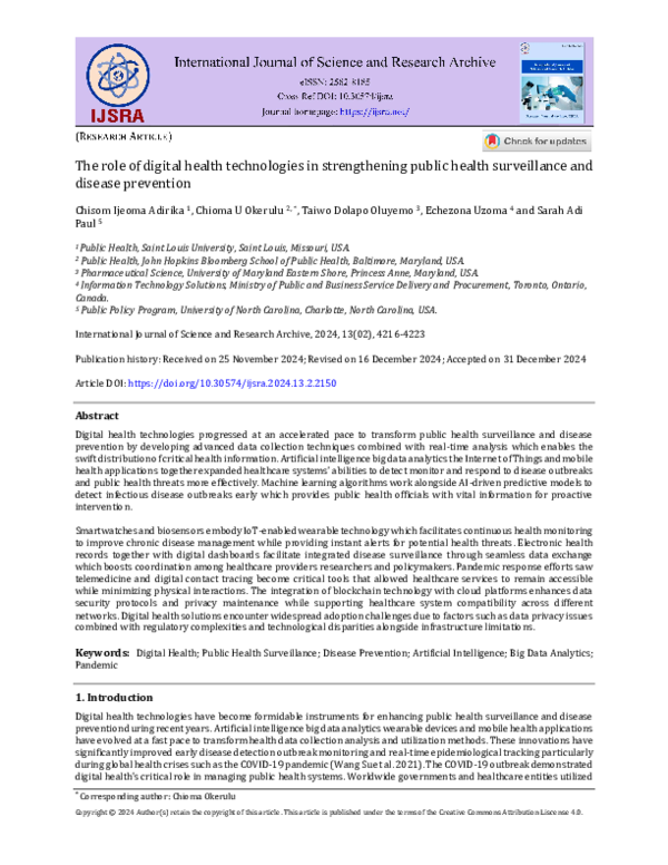 (PDF) The role of digital health technologies in strengthening public ...