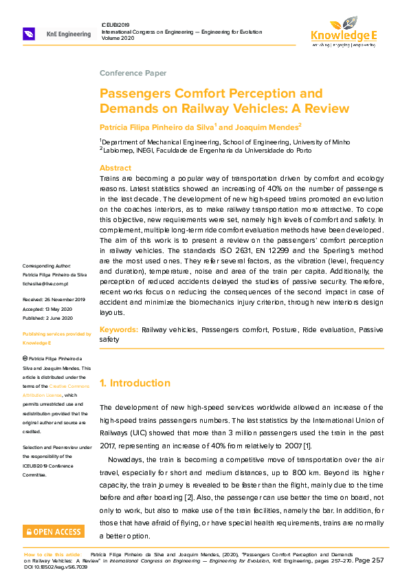 (PDF) Passengers Comfort Perception and Demands on Railway Vehicles: A ...